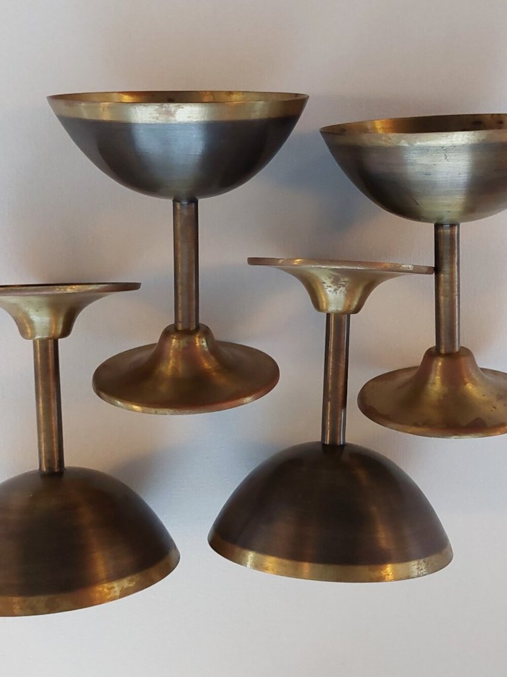 Vintage Brass Champagne Coupes Dessert Goblets Set of 4 Mid-Century Boho Barware